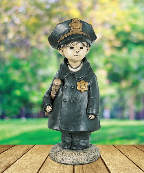 Little Dreamers Police Officer Henri Cement Statue Outdoors Colored
